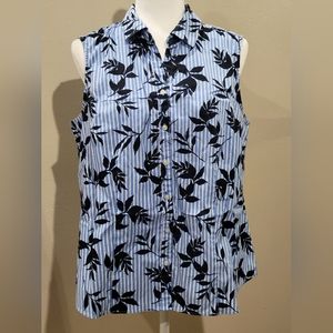 Charter Club Sleeveless Floral Print Shirt Intrepid Light Blue Combo Size 16/ Xl